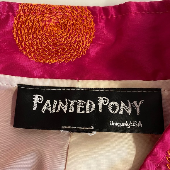 Vtg.Painted Pony-open front blazer.Fuchsia with embroidered orange polka dots.L - Picture 6 of 8